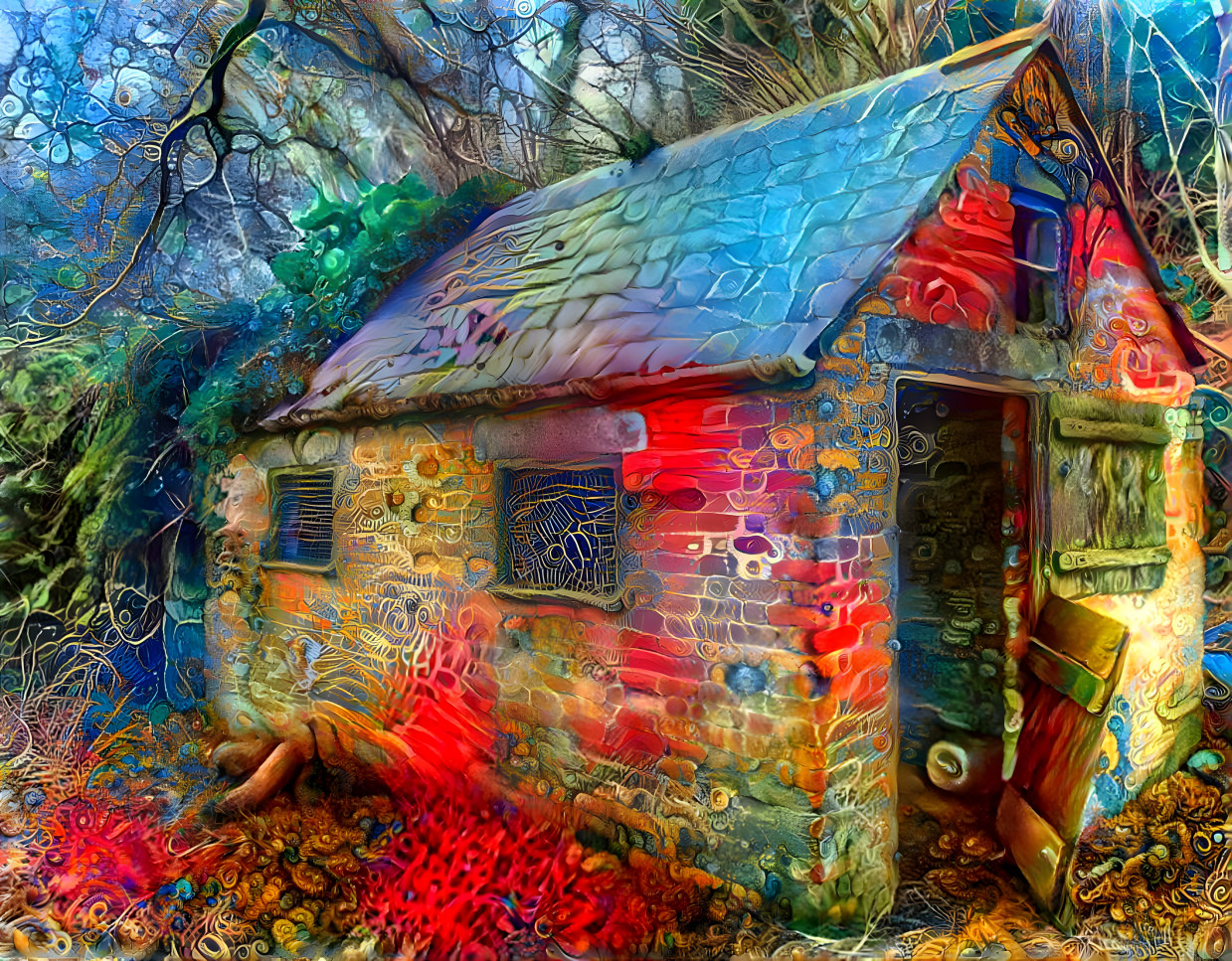 Colorful old woodshed