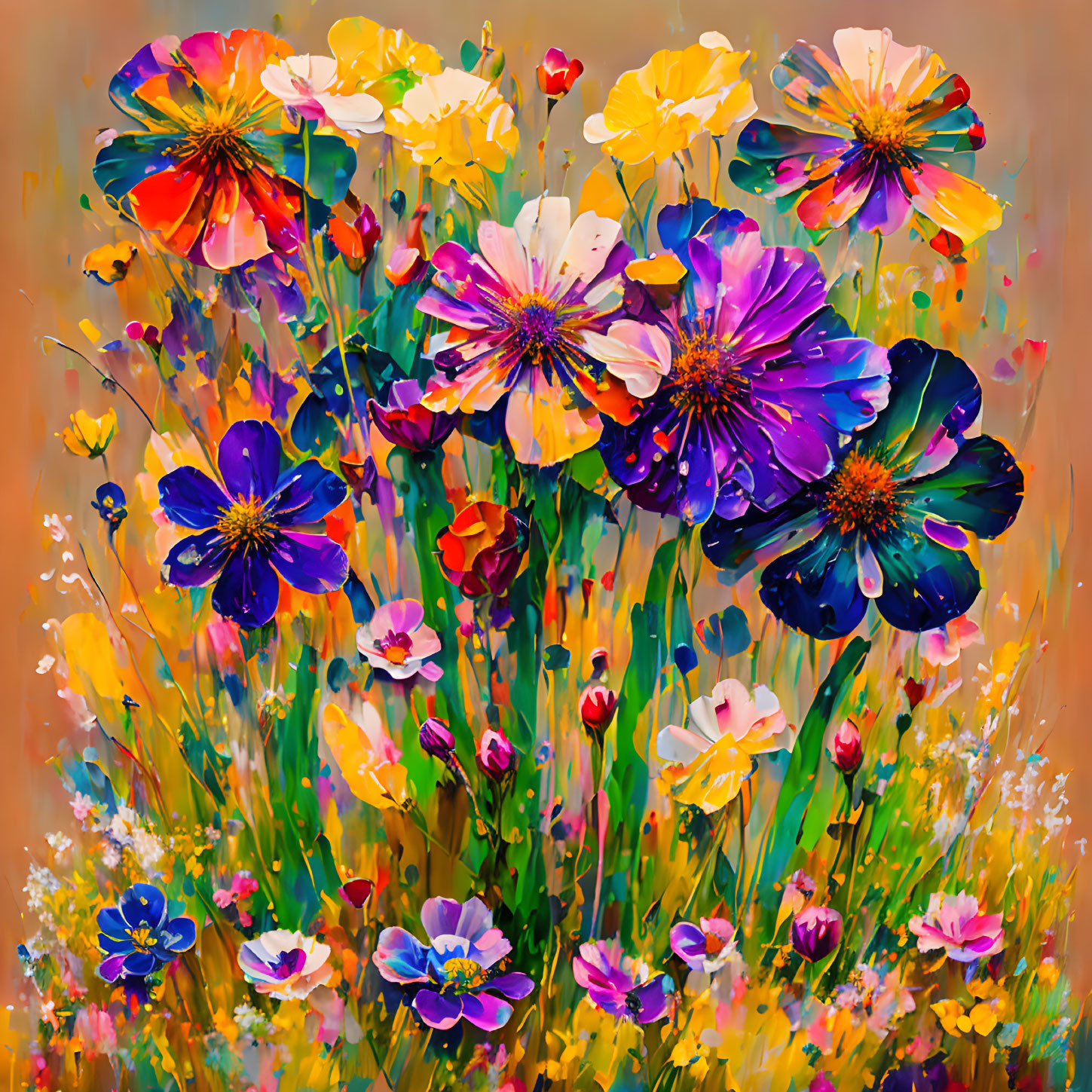 Colorful Wildflower Painting in Vibrant Impressionistic Style