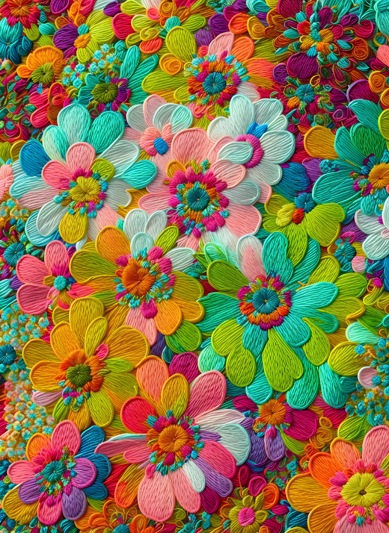 Colorful Flower Mosaic Artwork with Detailed Petals