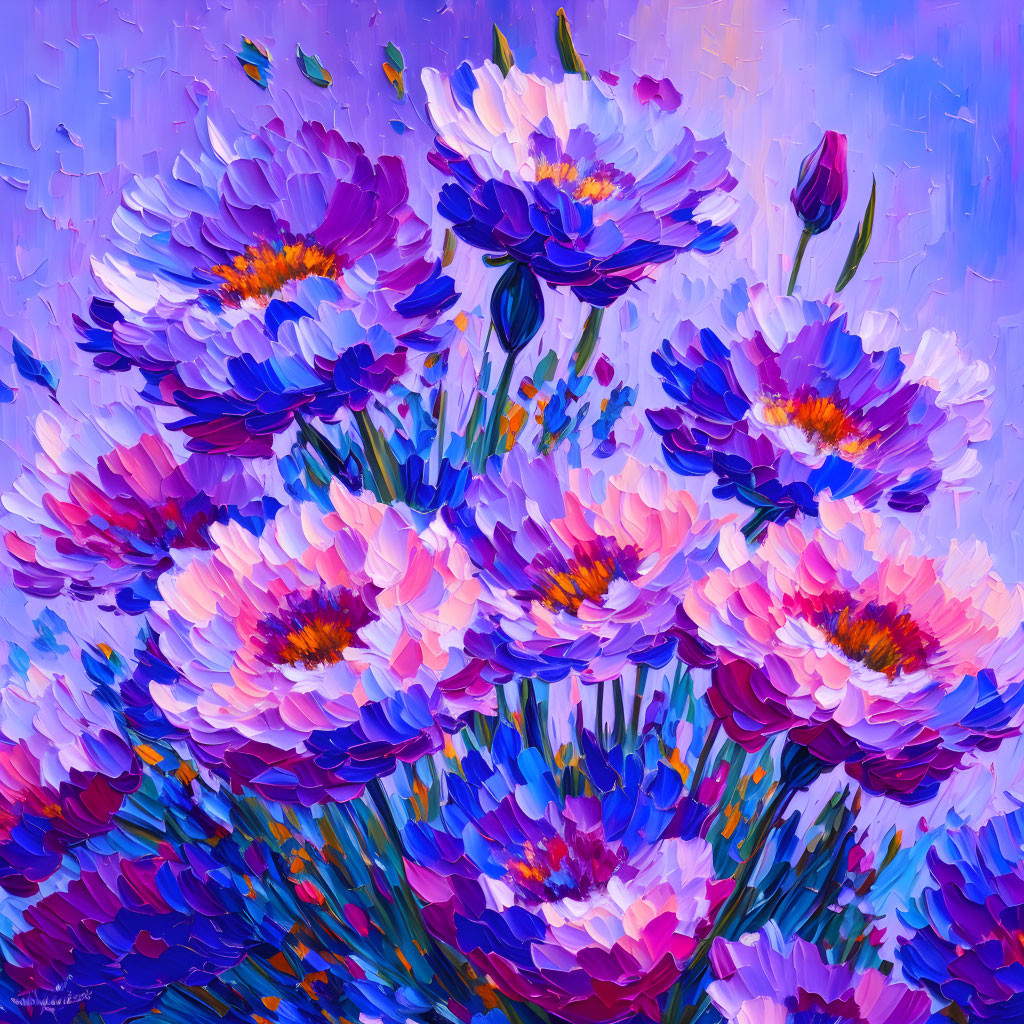 Colorful Impressionistic Painting of Purple and Pink Flowers