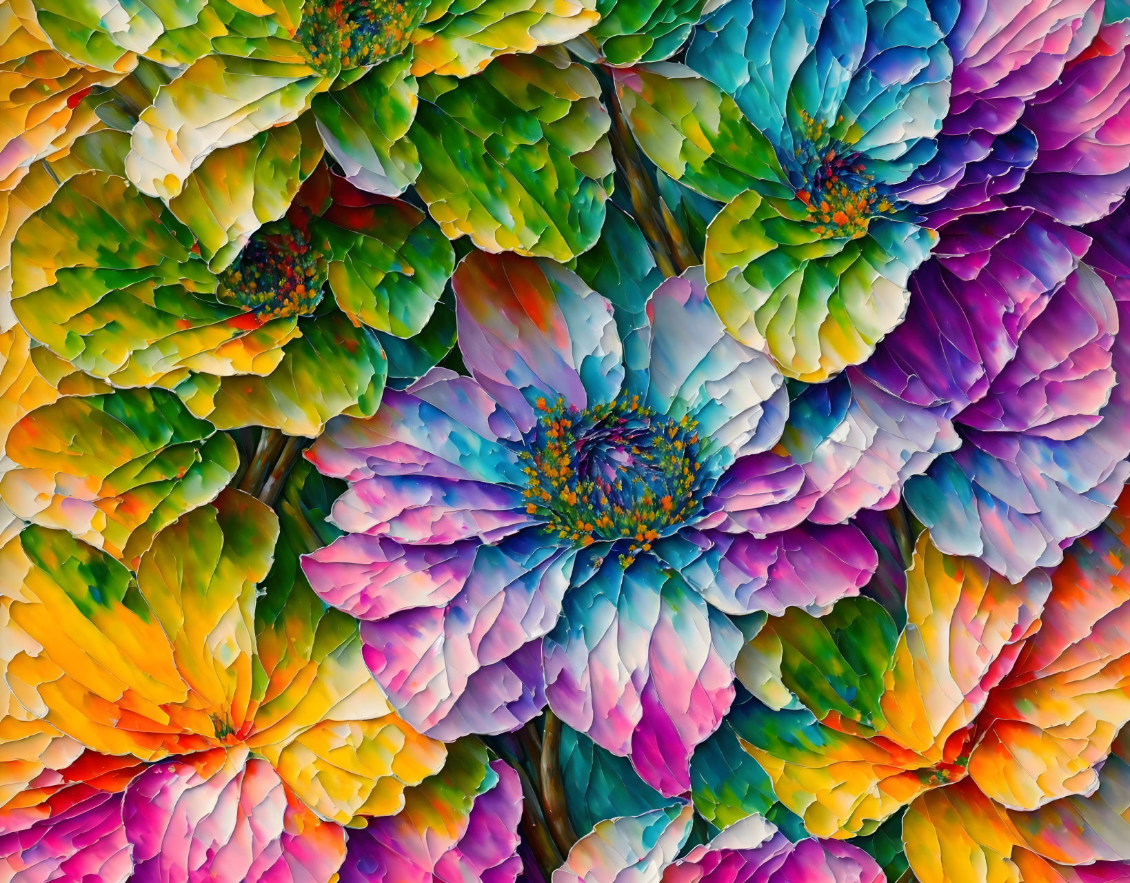 Multicolored Overlapping Flowers Creating Bright Texture