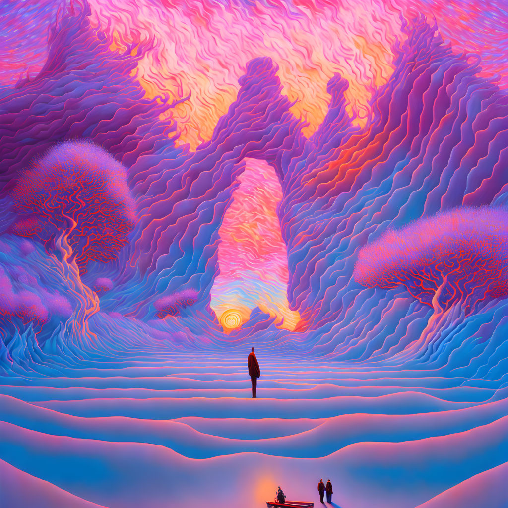 Colorful digital artwork of person in surreal landscape