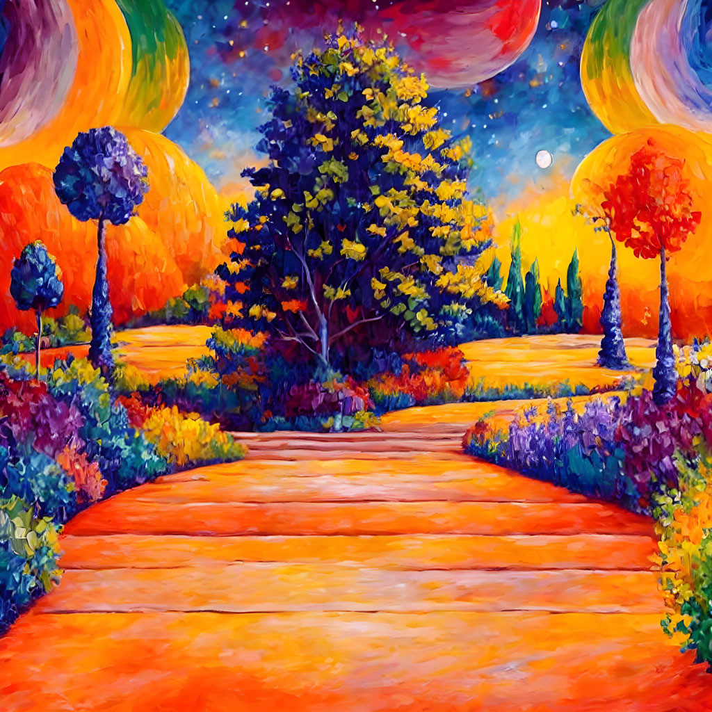 Colorful Impressionistic Painting: Path Through Fantasy Landscape