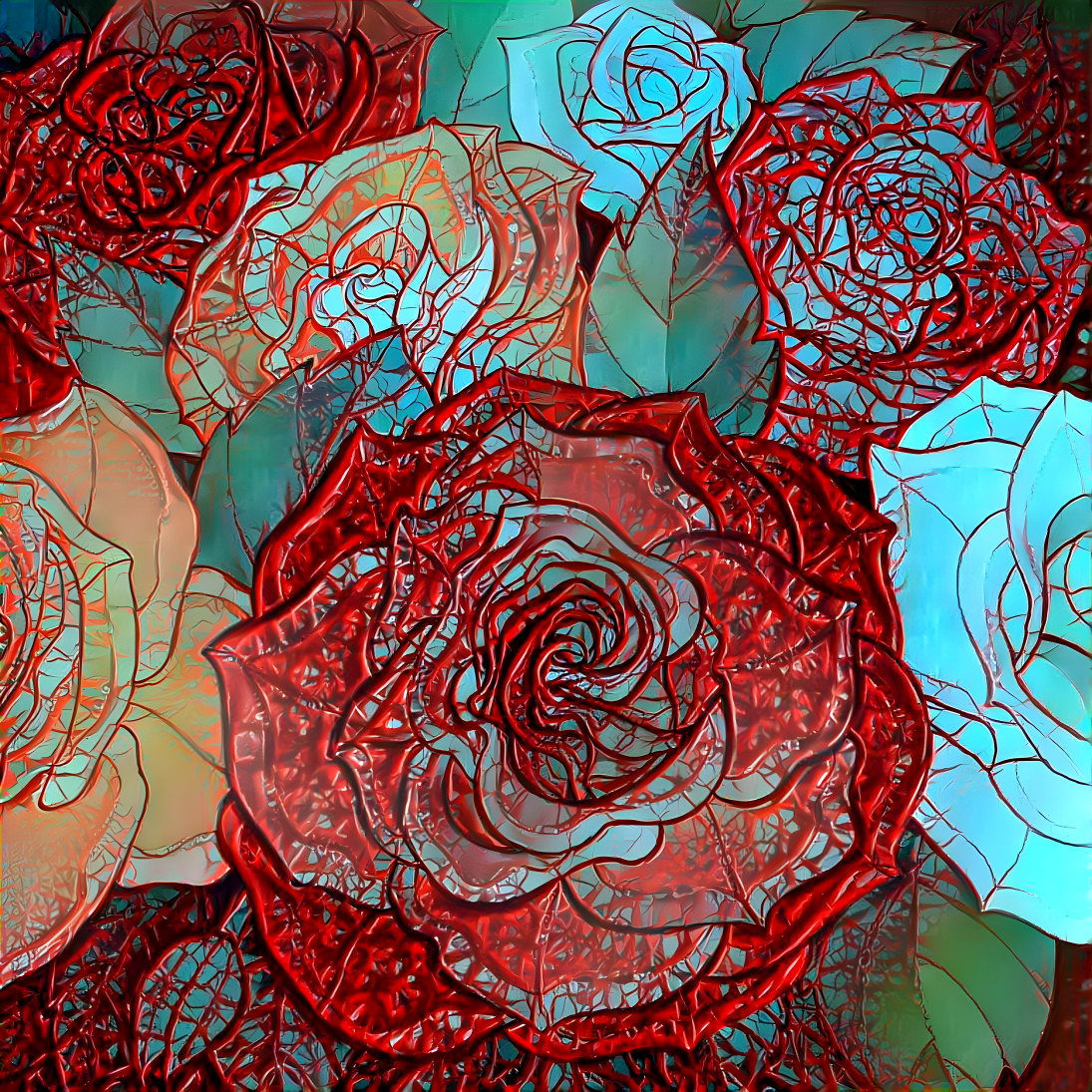 Blood orange and aqua roses