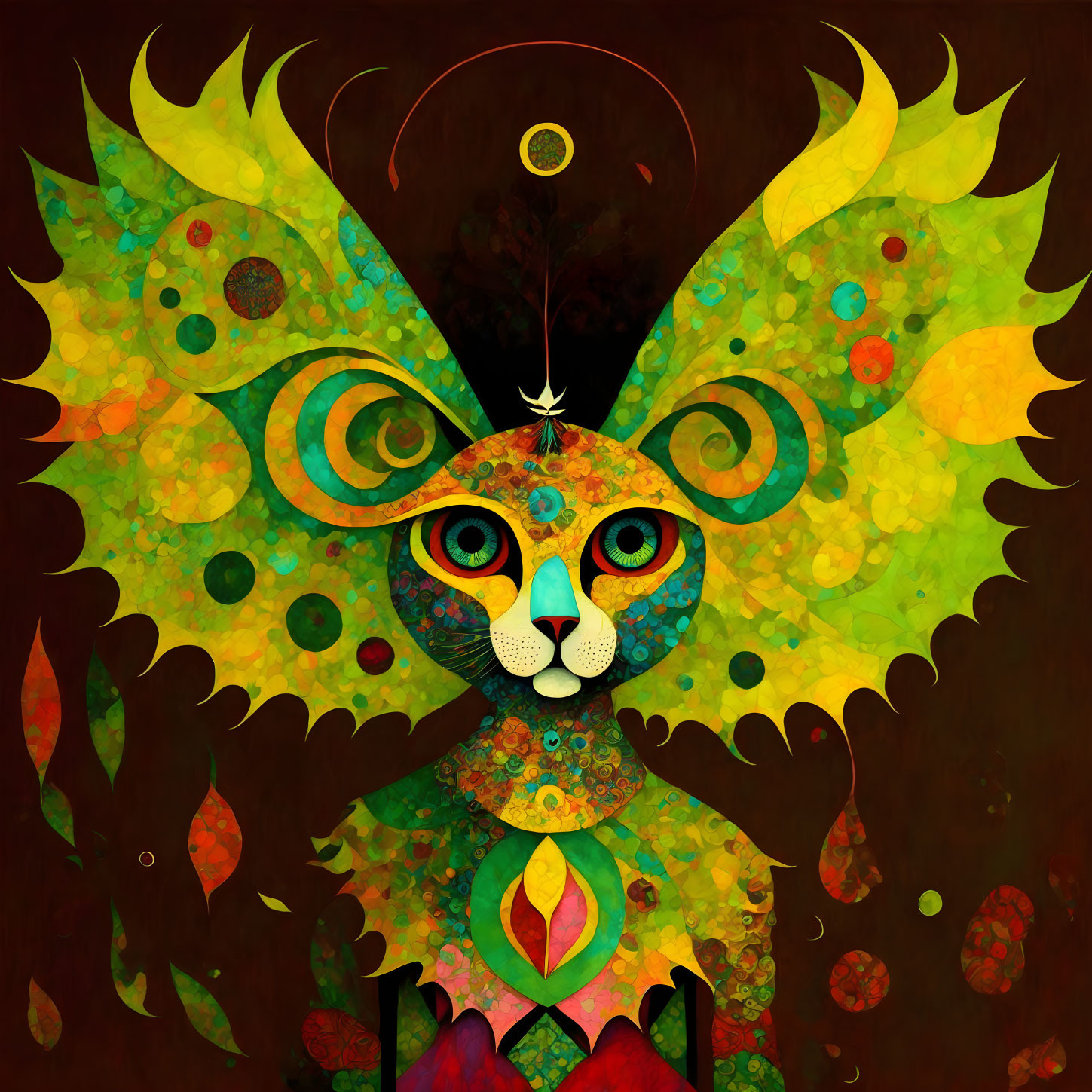 Colorful Abstract Art: Mystical Cat with Cosmic Elements