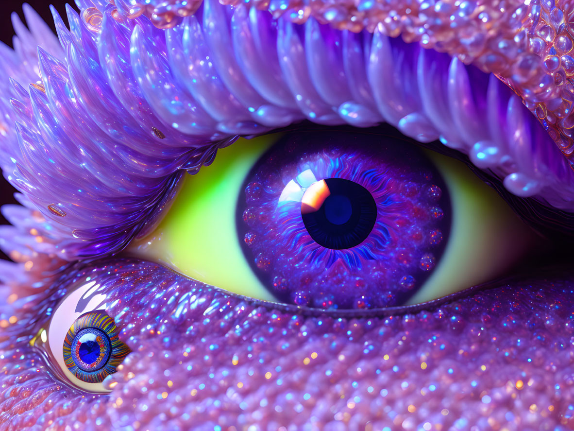 Detailed surreal illustration: Vibrant colored eye with textured surface