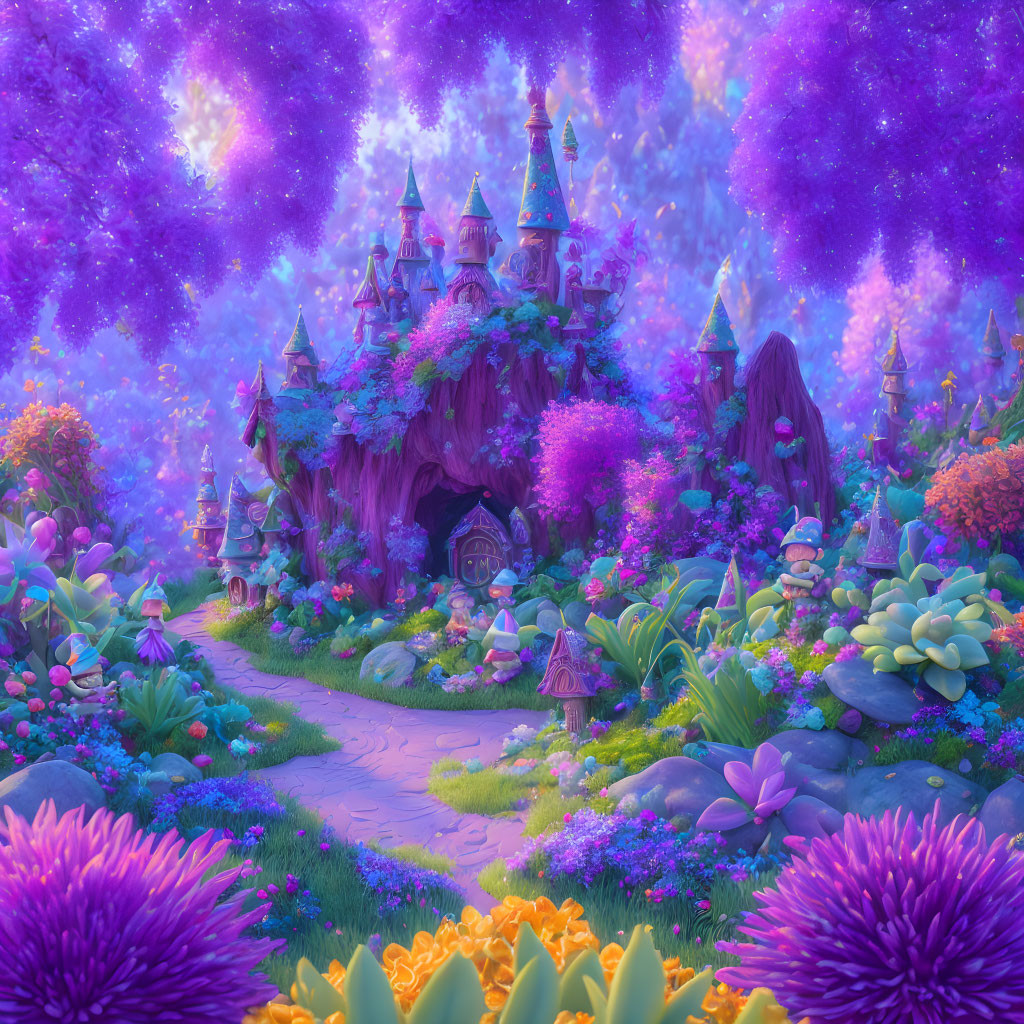 Enchanting magical forest with vibrant purple hues