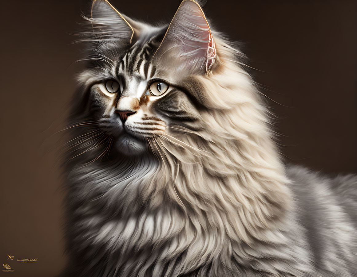 Detailed Maine Coon Cat Portrait with Sharp Features & Luxurious Fur