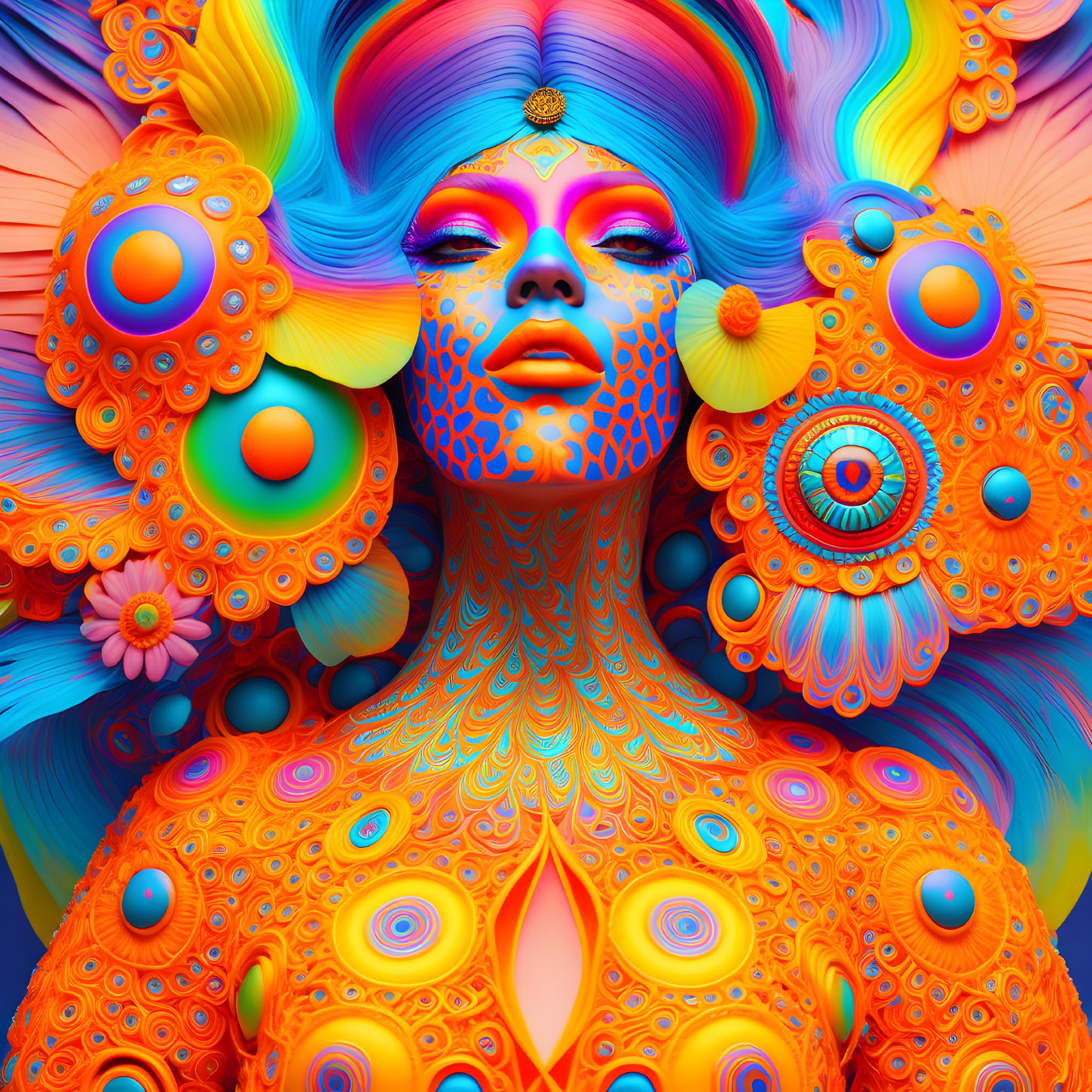 Colorful Psychedelic Floral Design Artwork of Person