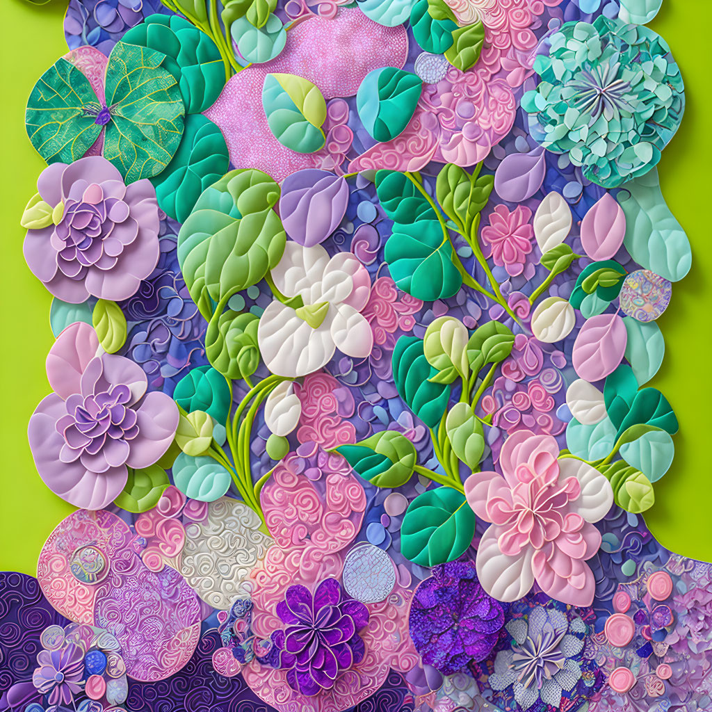 Colorful Textured Paper Flowers Collage on Gradient Background