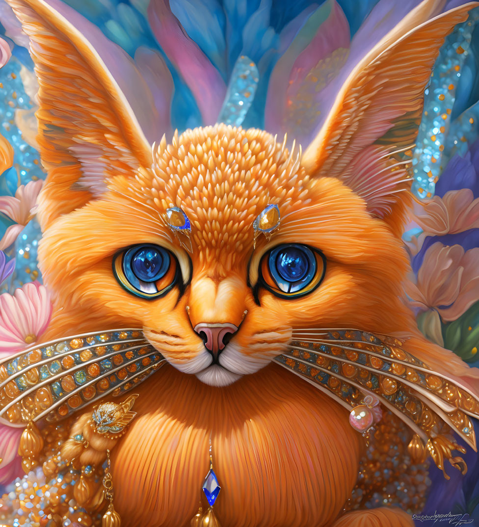 Colorful Illustration of Orange Fantastical Creature with Blue Eyes