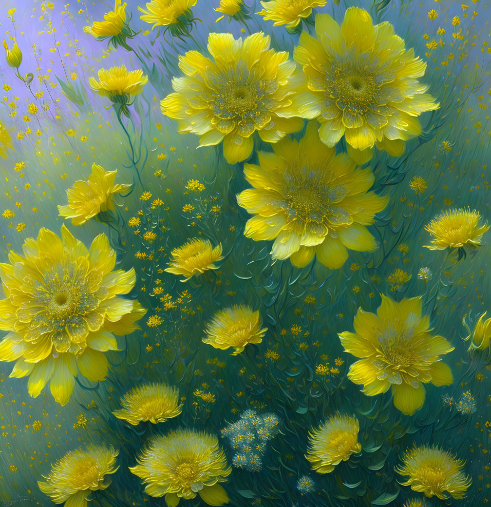 Yellow Flowers Blooming in Lush Green Foliage