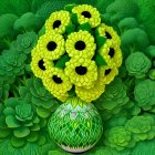 Colorful digital artwork: Yellow flowers in green vase