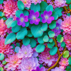 Colorful digital artwork: Stylized flowers in blue, pink, purple, and green