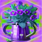 Colorful digital artwork: iridescent neon flowers on purple background