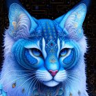 Intricate Blue Cat Artwork with Golden Eyes