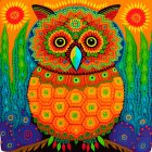 Colorful Owl Illustration with Orange, Blue, and Green Hues