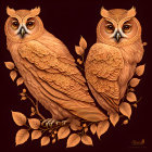 Detailed Stylized Owls in Autumnal Colors on Dark Background