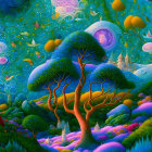 Colorful Van Gogh-inspired landscape with swirling sky and whimsical trees.