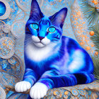 Colorful cat with glowing eyes in Van Gogh-like scene