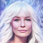 Surreal portrait of woman with white hair and cosmic motifs