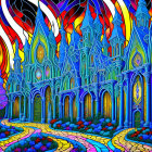 Colorful, swirl-patterned landscape with wavy trees and dynamic sky