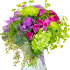 Colorful Flower Bouquet in Glass Vase on Neutral Background