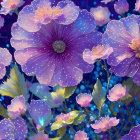 Purple Flowers on Dark Blue Background: Delicate Petals Cluster