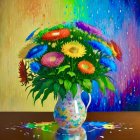 Colorful Flower Bouquet in White Vase on Abstract Background