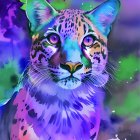 Colorful Leopard Artwork with Purple, Blue, and Orange Tones