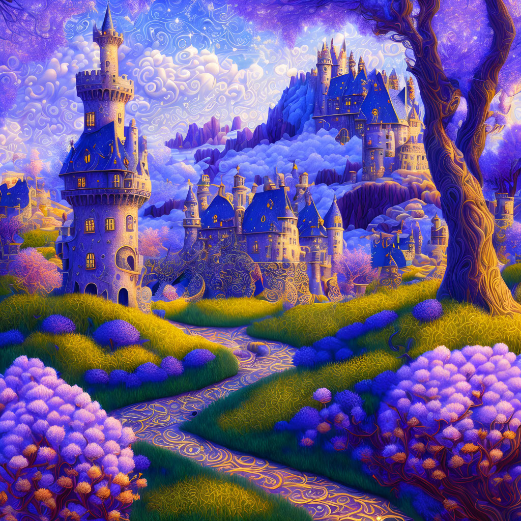 Fantasy Castles Painting with Vibrant Colors
