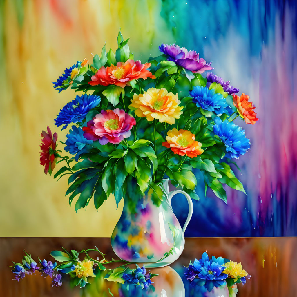 Colorful Flower Bouquet in White Vase on Abstract Background