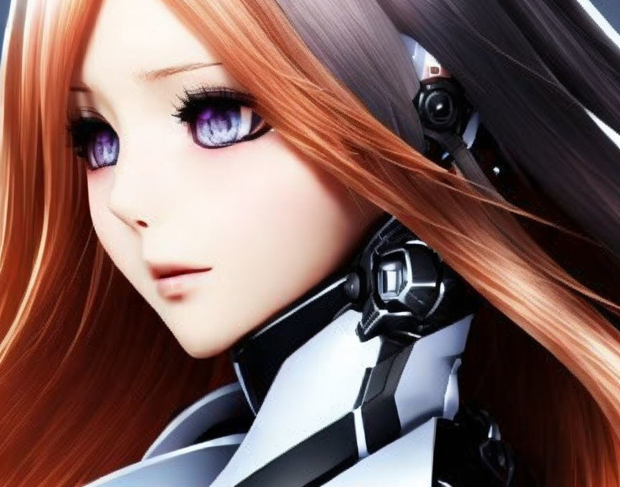 Female Anime Character with Auburn Hair and Futuristic Armor