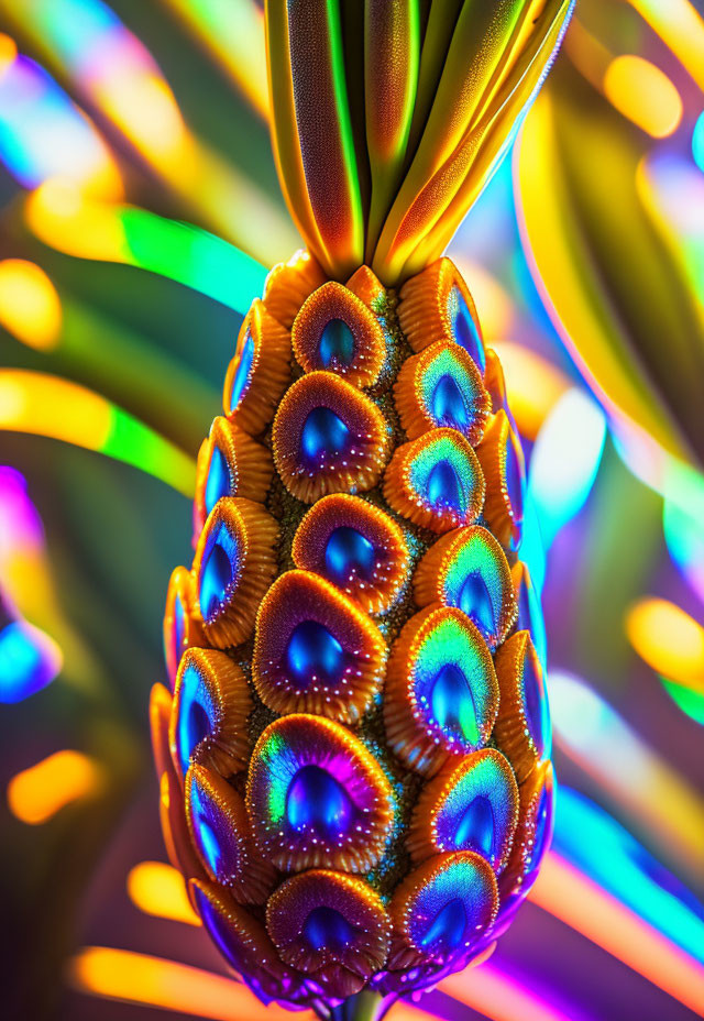 Digitally Altered Pineapple with Iridescent Textures