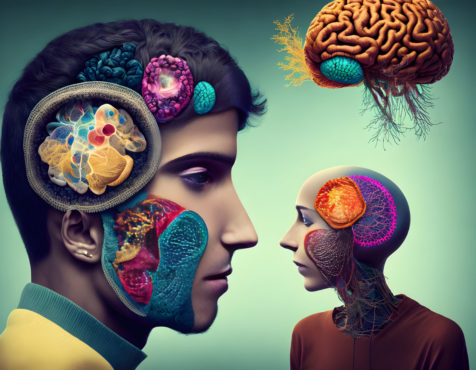 Colorful Stylized Brain Sections & Mental Function Artistic Interpretations