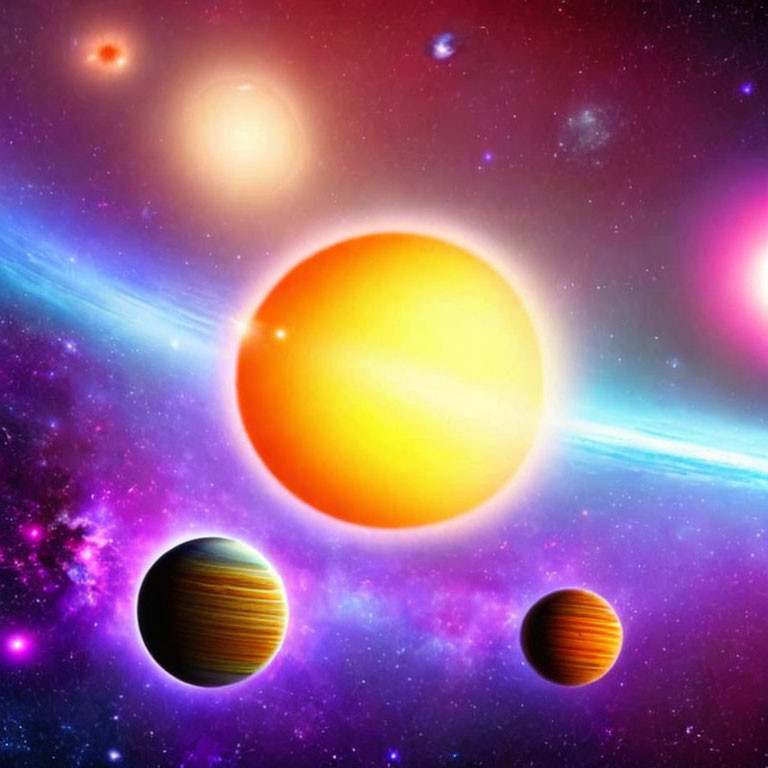 Colorful Planets in Vibrant Cosmic Scene