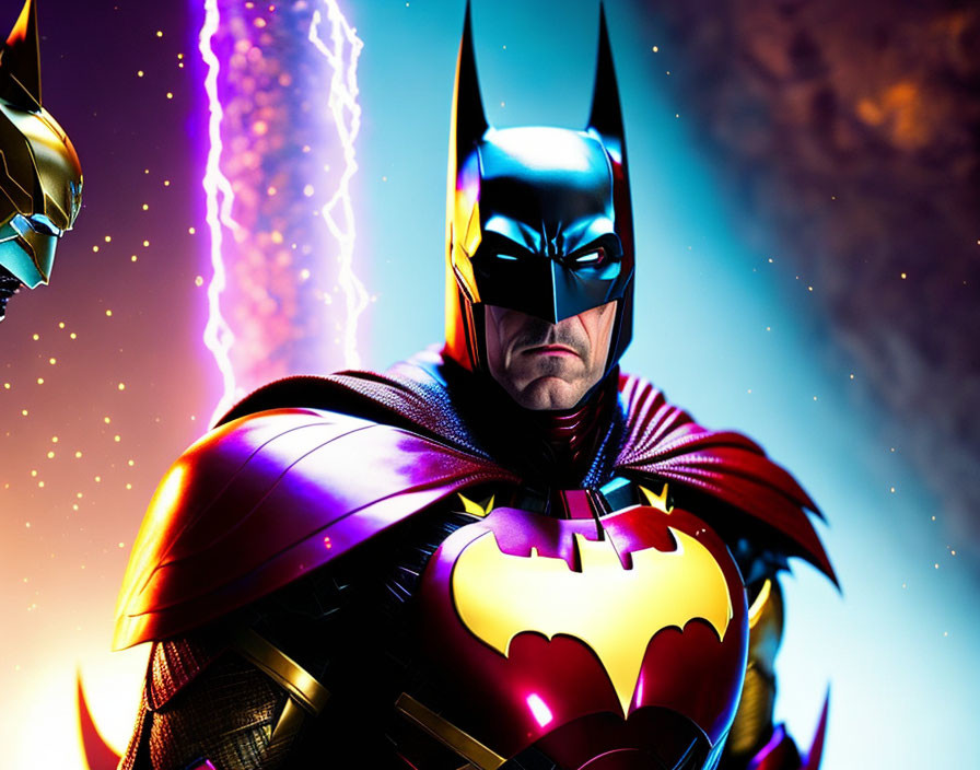 Vibrant Batman illustration in cosmic setting