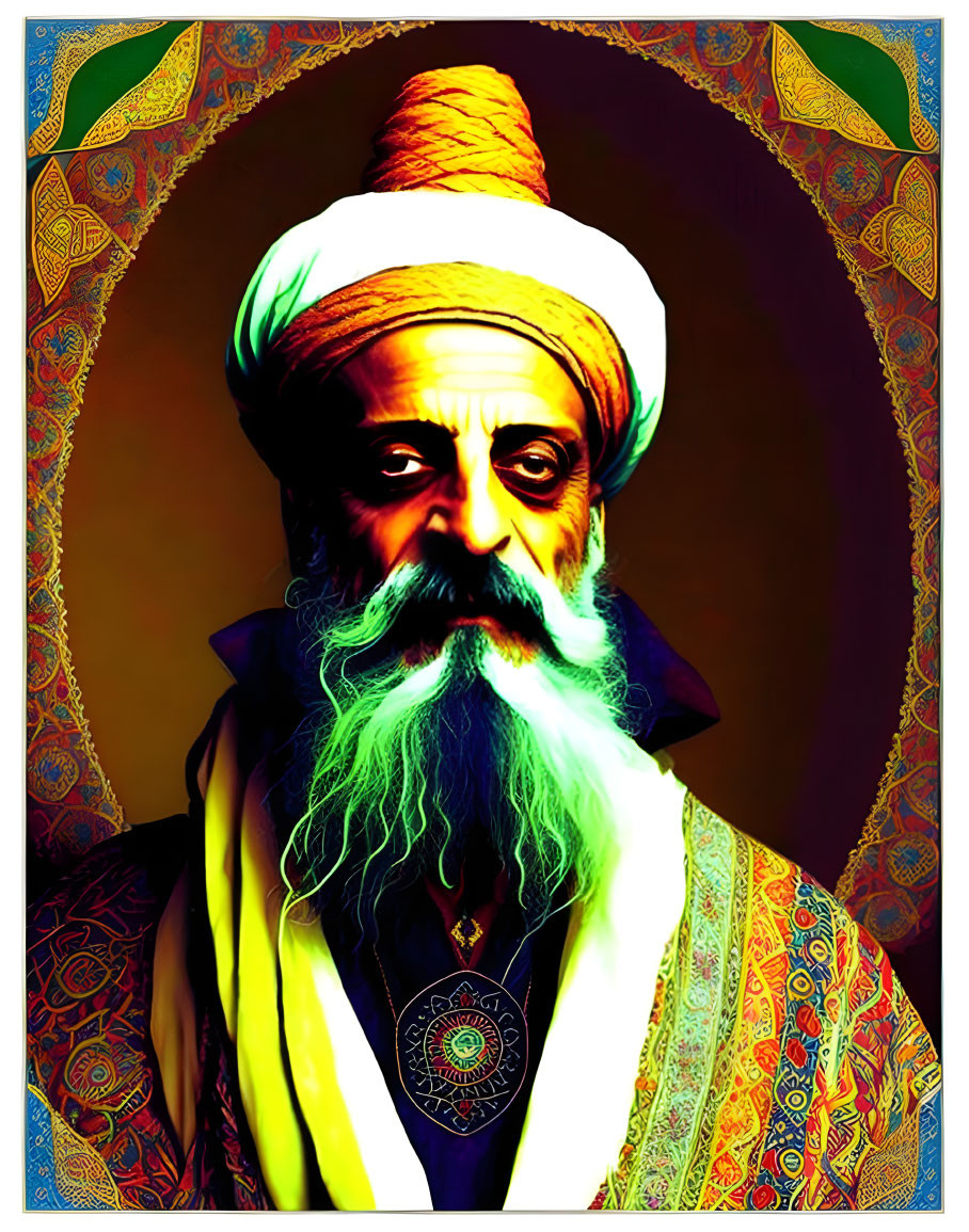 Vibrant portrait of a bearded man in turban and traditional attire