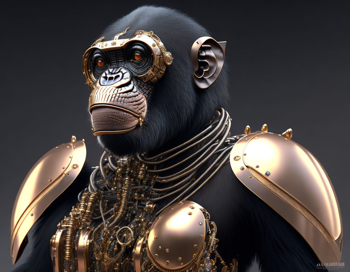 Detailed Steampunk-Inspired Robotic Chimpanzee Artwork