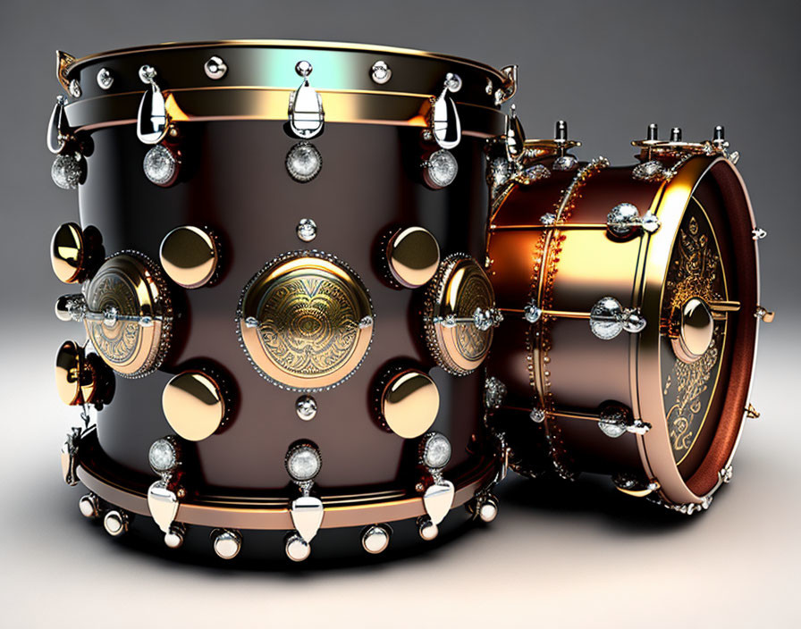 Ornate steampunk drums with metallic accents and intricate patterns