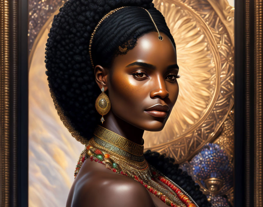 Stylized digital art portrait of woman with afro hairstyle