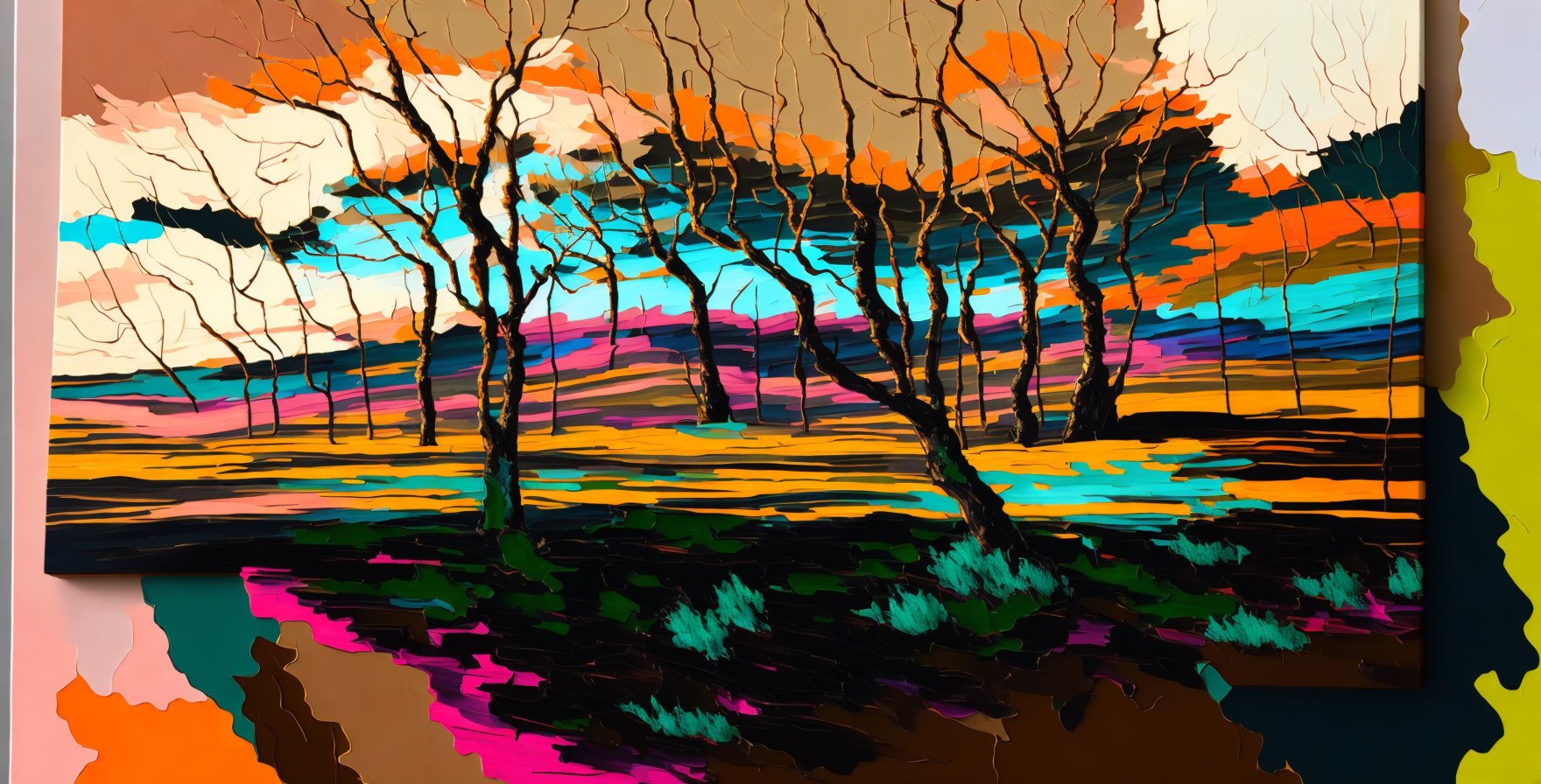 Colorful Abstract Autumn Trees Painting in Modern Style