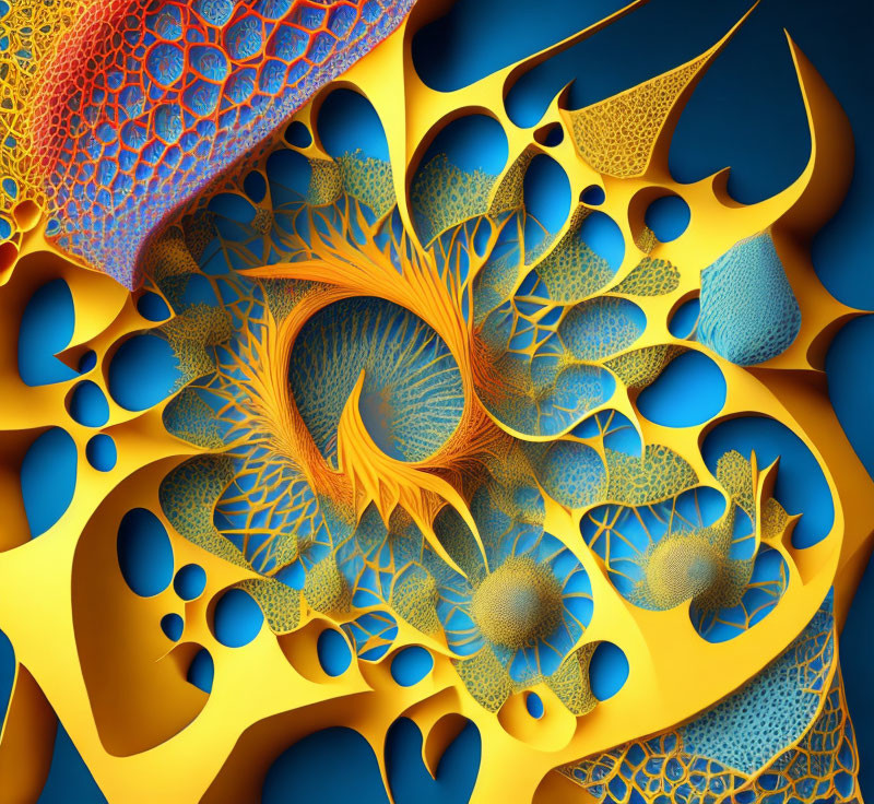 Colorful Fractal Image: Intricate Coral-Like Patterns in Orange and Blue