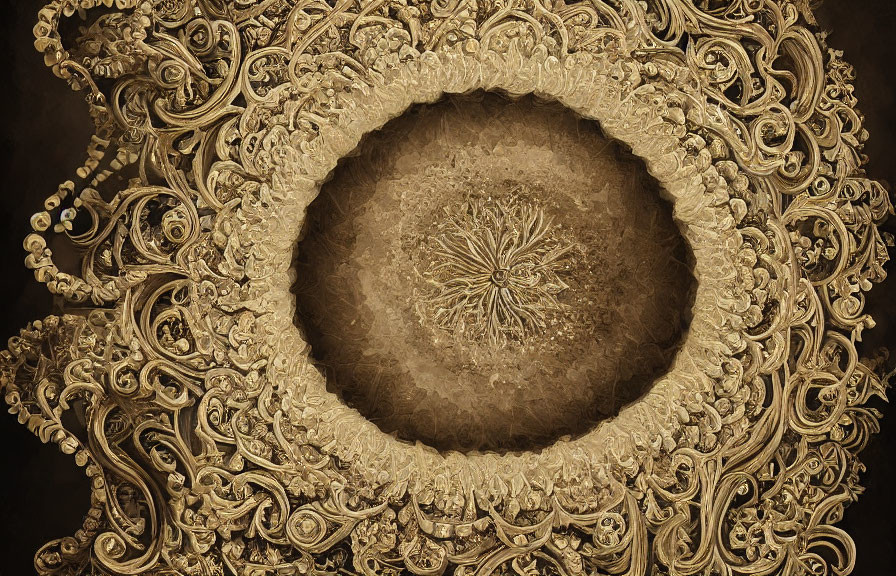 Intricate Golden Mandala on Textured Brown Background