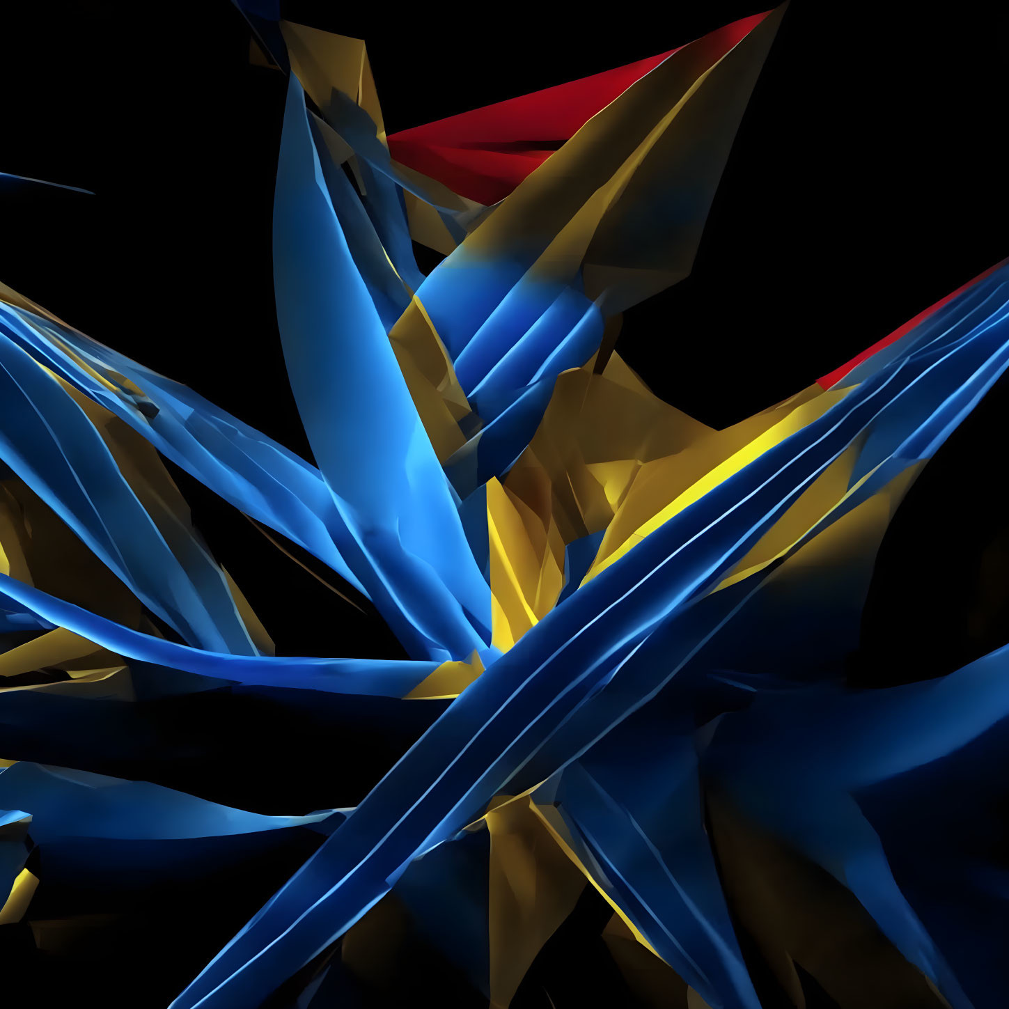 Dynamic Blue and Gold Abstract Art on Black Background