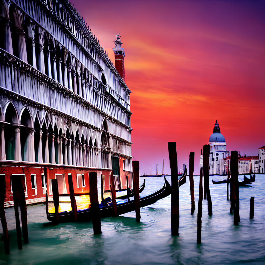 Venice Sunset: Gondolas, Gothic Architecture, Santa Maria della Salute