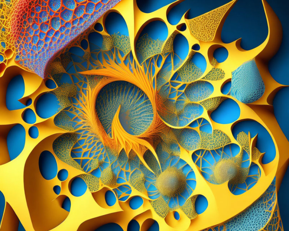 Colorful Fractal Image: Intricate Coral-Like Patterns in Orange and Blue