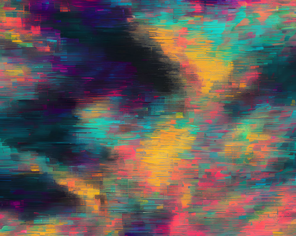 Vibrant abstract digital painting with textured brush strokes in pink, blue, green, and black hues