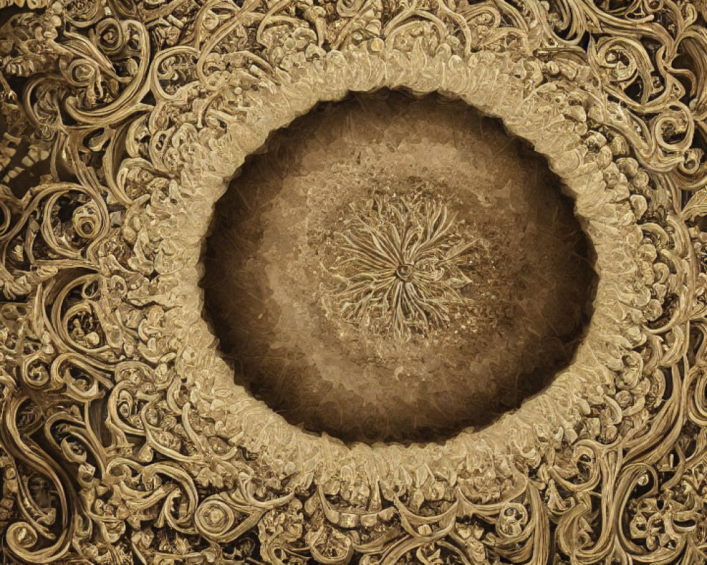 Intricate Golden Mandala on Textured Brown Background