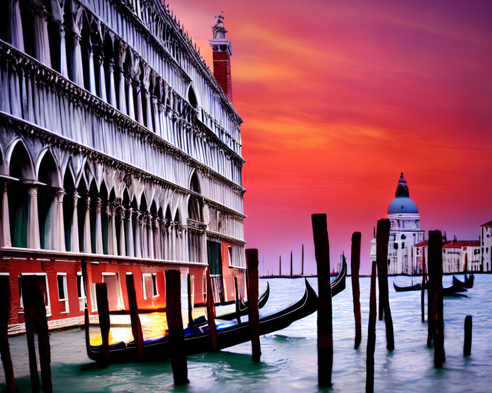 Venice Sunset: Gondolas, Gothic Architecture, Santa Maria della Salute